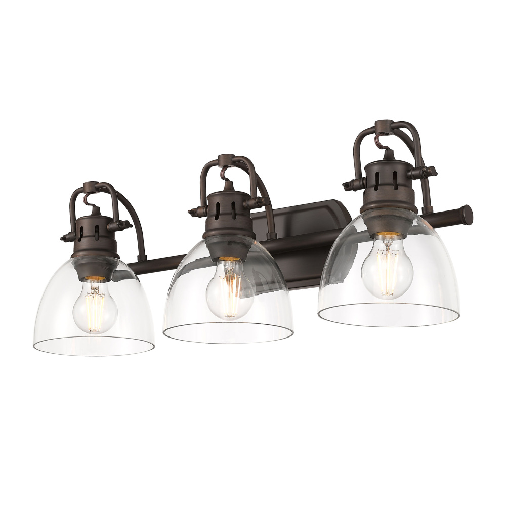 Yep by Golden Lighting Duncan 3-light Vanity in Rubbed Bronze and Clear Glass